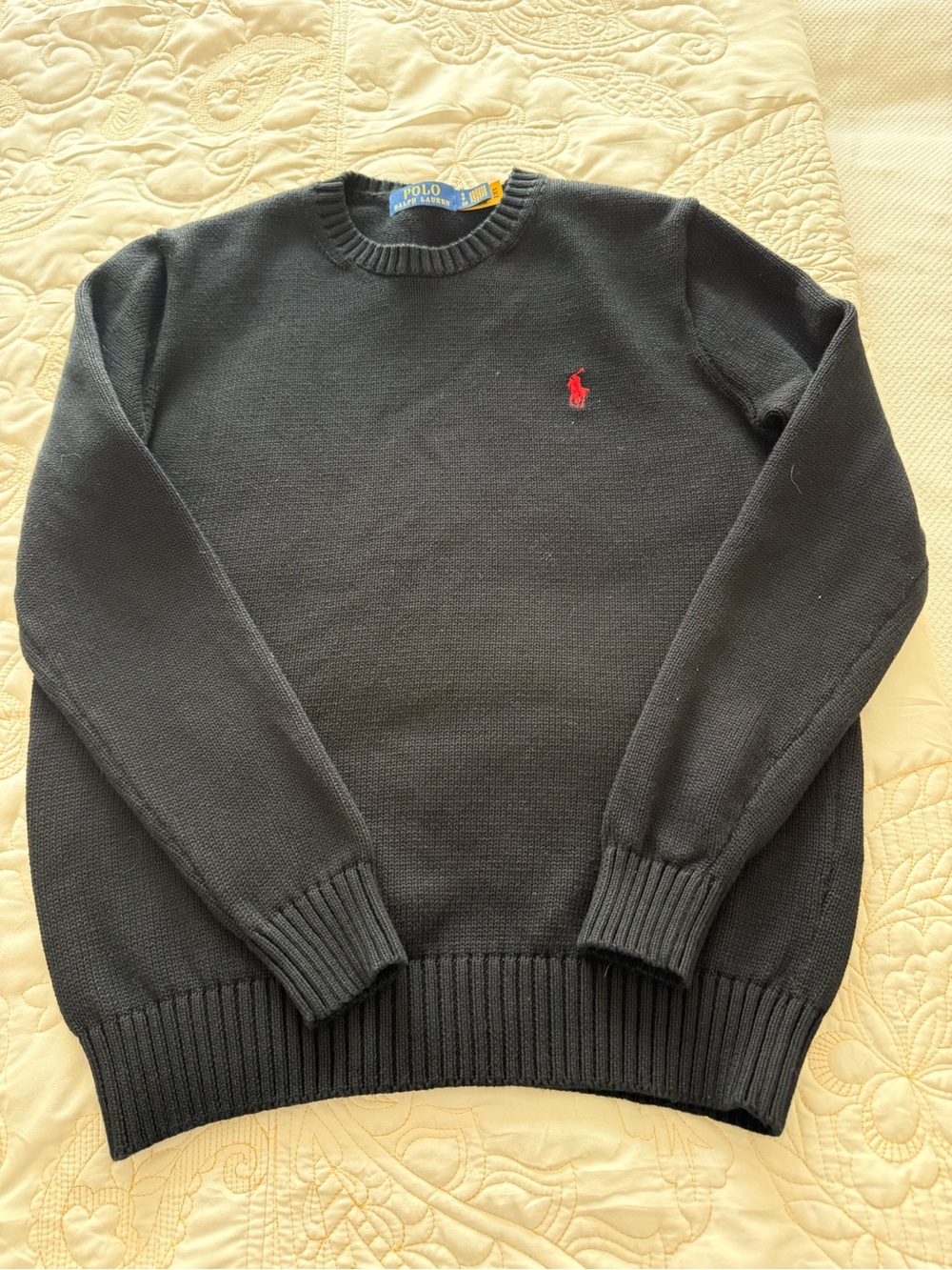 Polo by Ralph Lauren Unisex Black Crewneck Sweater with Red Pony - Picture 2 of 10